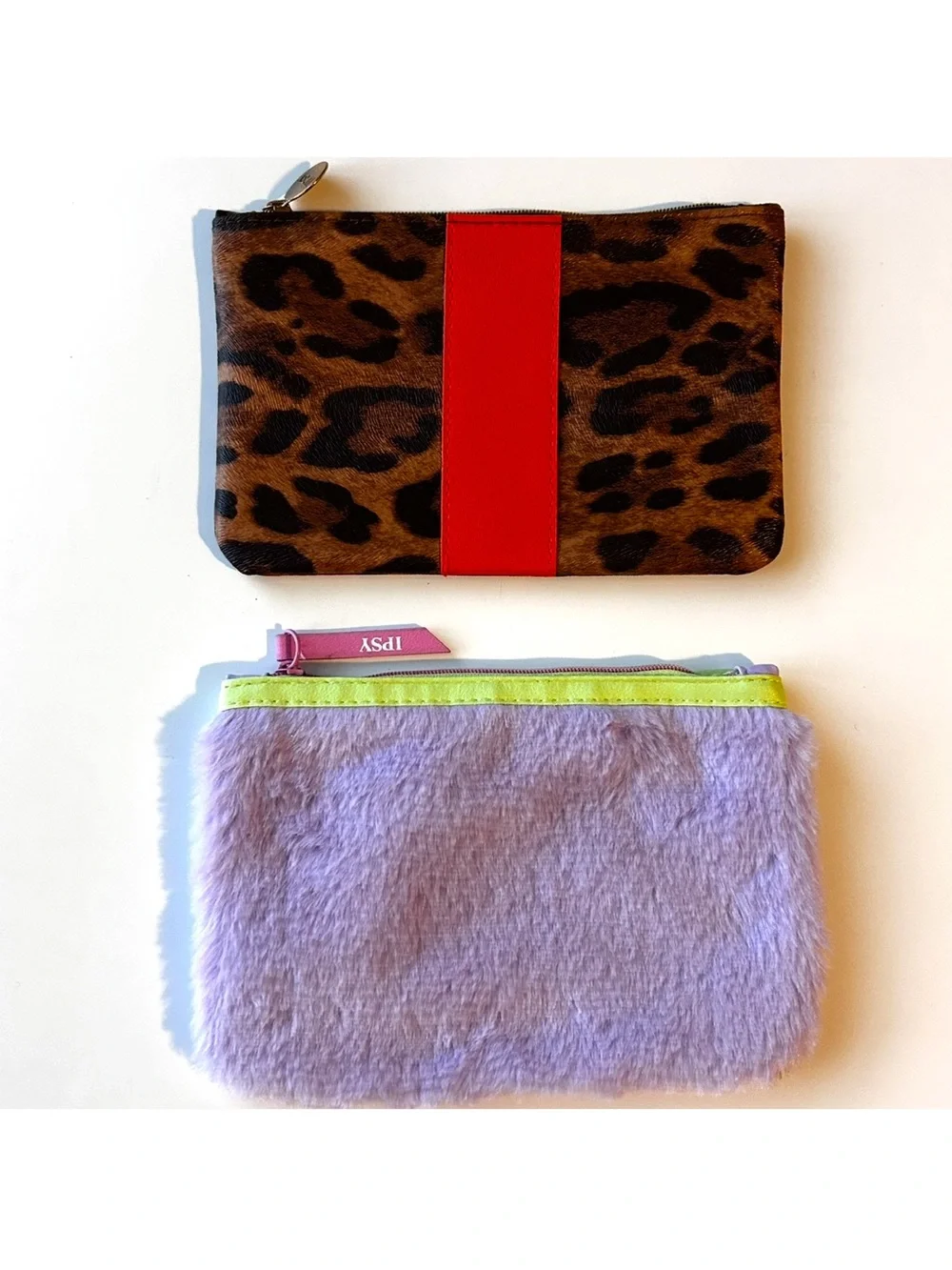 Set of 2 - Leopard Print and Purple Cosmetic Case Pouch